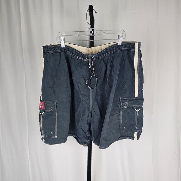 Vintage Big Dogs Board Shorts 3XL Dark Blue Cargo Swim Trunks Y2K Style - Picture 1 of 4
